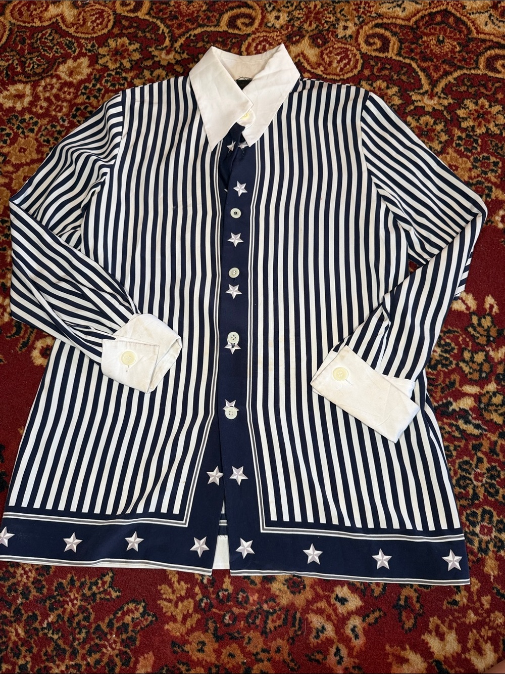 Navy and White Striped Star Button-Up Shirt